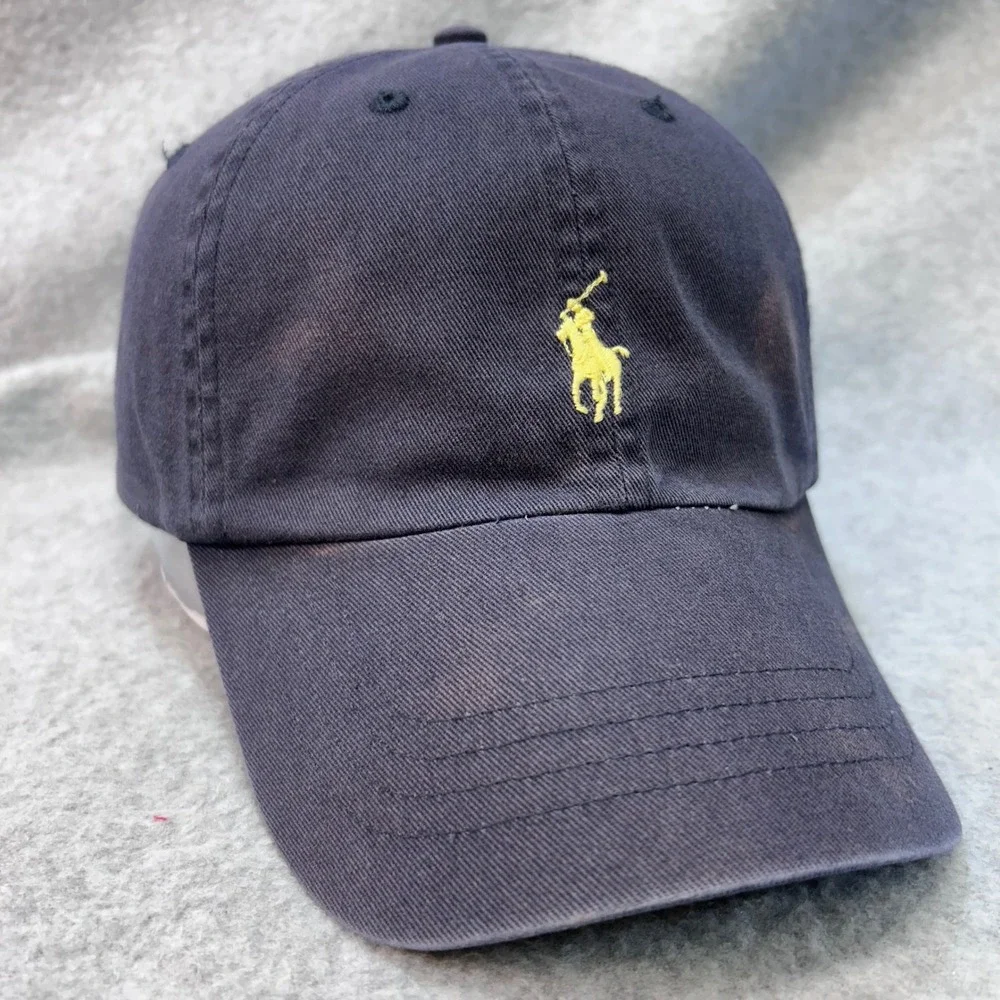 Polo Ralph Lauren Pony Mens Navy Baseball Hat Leather Strap OSFA